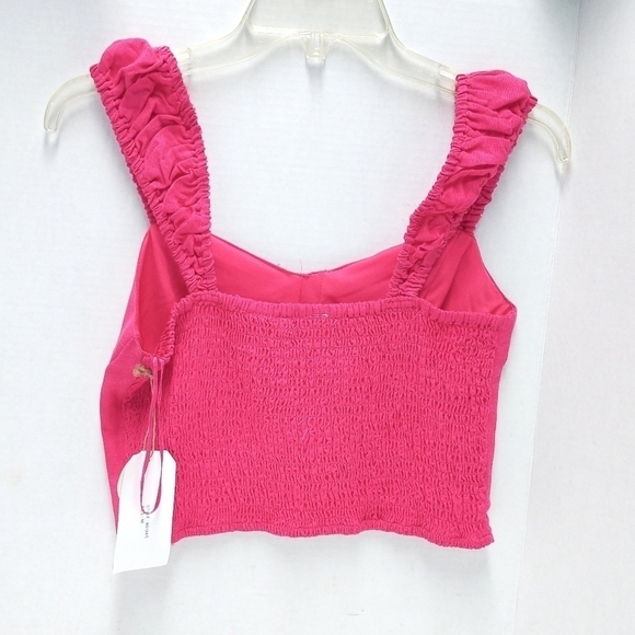 Midnight Sky linen blend wide straps cropped blouse pink Size: M - Picture 2 of 6